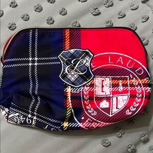 Estee Lauder Red and Blue Plaid Cosmetic Bag